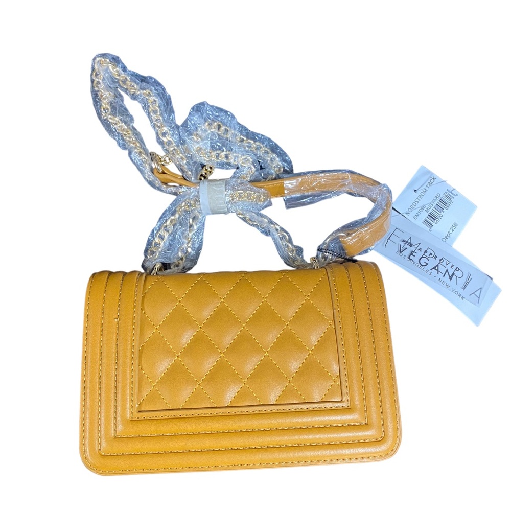 Womens Mustard Crossbody Clutch Handbag Chain Vegan Faux Leather preppy New
